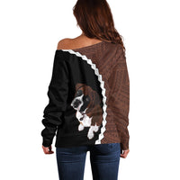 Custom Boxer Dog Off Shoulder Sweater With Polynesian Tribal Tattoo LT6 - Polynesian Pride