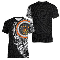 Polynesian Dachshund Dog Women V Neck T Shirt Dog In My Heart LT6 - Polynesian Pride