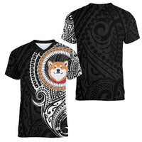 Polynesian Shiba Inu Dog Women V Neck T Shirt Dog In My Heart LT6 - Polynesian Pride