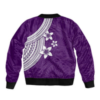 Polynesian Sleeve Zip Bomber Jacket With Plumeria Flower Purple LT6 - Polynesian Pride
