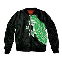 Polynesian Bomber Jacket With Plumeria Flower Green LT6 Unisex Green - Polynesian Pride