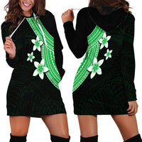 Polynesian Hoodie Dress With Plumeria Flower Green LT6 - Polynesian Pride