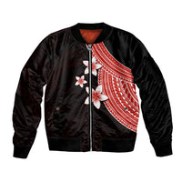 Polynesian Sleeve Zip Bomber Jacket With Plumeria Flower Red LT6 Unisex Red - Polynesian Pride