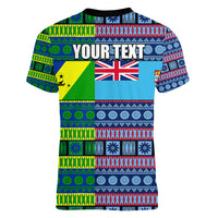 (Custom Personalised) Fiji Malampa Women V Neck T Shirt Tribal Patterns LT6 - Polynesian Pride