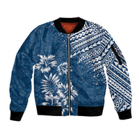 Hawaii Summer Sleeve Zip Bomber Jacket Mix Polynesian Dark Blue LT6 Unisex Blue - Polynesian Pride