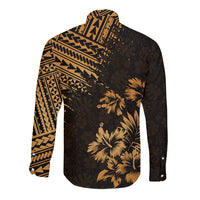 Hawaii Summer Long Sleeve Button Shirt Mix Polynesian Gold LT6 - Polynesian Pride