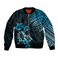 Hawaii Summer Bomber Jacket Mix Polynesian Black-Blue LT6 Unisex Blue - Polynesian Pride