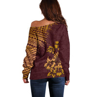 Hawaii Summer Off Shoulder Sweater Mix Polynesian Brown LT6 - Polynesian Pride