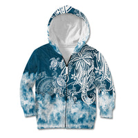 Polynesian Sea Turtle Kid Hoodie Tribal Blue LT6 Zip Hoodie Blue - Polynesian Pride