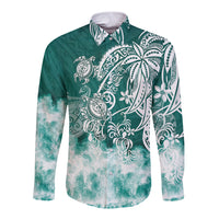 Polynesian Sea Turtle Long Sleeve Button Shirt Tribal Green LT6 Unisex Green - Polynesian Pride