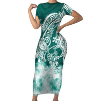 Polynesian Sea Turtle Short Sleeve Bodycon Dress Tribal Green LT6 Long Dress Green - Polynesian Pride
