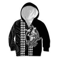 Polynesian Kid Hoodie Hawaiian Warrior and Aloha Girl With Hammerhead Shark Tattoos White LT6 Zip Hoodie White - Polynesian Pride