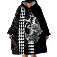 Polynesian Wearable Blanket Hoodie Hawaiian Warrior and Aloha Girl With Hammerhead Shark Tattoos White LT6 - Polynesian Pride