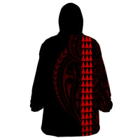 Polynesian Wearable Blanket Hoodie Hawaiian Warrior and Aloha Girl With Hammerhead Shark Tattoos Red LT6 - Polynesian Pride