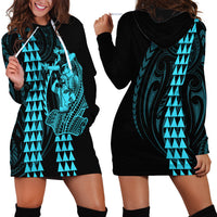 Polynesian Hoodie Dress Hawaiian Warrior and Aloha Girl With Hammerhead Shark Tattoos Light Blue LT6 - Polynesian Pride