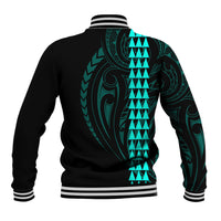 Polynesian Baseball Jacket Hawaiian Warrior and Aloha Girl With Hammerhead Shark Tattoos Turquoise LT6 - Polynesian Pride