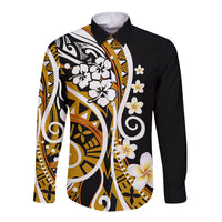 Plumeria Polynesian Long Sleeve Button Shirt Trending Gold LT6 Unisex Gold - Polynesian Pride