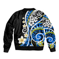 Plumeria Polynesian Sleeve Zip Bomber Jacket Trending Blue LT6 - Polynesian Pride