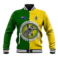 Cook Islands Baseball Jacket Yellow-Green Half Style LT6 Unisex Green - Polynesian Pride
