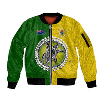 Cook Islands Sleeve Zip Bomber Jacket Yellow-Green Half Style LT6 Unisex Green - Polynesian Pride