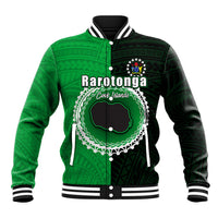 Custom Rarotonga Of Cook Islands Baseball Jacket Mix Half Black LT6 Unisex Green - Polynesian Pride