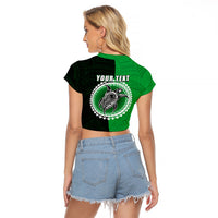 Custom Rarotonga Of Cook Islands Raglan Cropped T Shirt Mix Half Black LT6 - Polynesian Pride