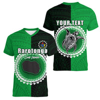 Custom Rarotonga Of Cook Islands Women V Neck T Shirt Mix Half Black LT6 - Polynesian Pride