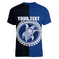 Custom Rakahanga Of Cook Islands Women V Neck T Shirt Mix Half Black LT6 - Polynesian Pride