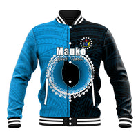 Custom Mauke Of Cook Islands Baseball Jacket Mix Half Black LT6 Unisex Blue - Polynesian Pride