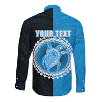 Custom Mauke Of Cook Islands Long Sleeve Button Shirt Mix Half Black LT6 - Polynesian Pride