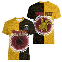 Custom Manihiki Of Cook Islands Women V Neck T Shirt Mix Half Black LT6 - Polynesian Pride