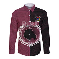 Custom Mangaia Of Cook Islands Long Sleeve Button Shirt Mix Half Black LT6 Unisex Maroon - Polynesian Pride