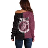 Custom Mangaia Of Cook Islands Off Shoulder Sweater Mix Half Black LT6 - Polynesian Pride