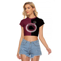 Custom Mangaia Of Cook Islands Raglan Cropped T Shirt Mix Half Black LT6 Female Maroon - Polynesian Pride