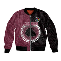 Custom Mangaia Of Cook Islands Sleeve Zip Bomber Jacket Mix Half Black LT6 Unisex Maroon - Polynesian Pride