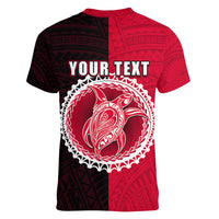 Custom Atiu Of Cook Islands Women V Neck T Shirt Mix Half Black LT6 - Polynesian Pride