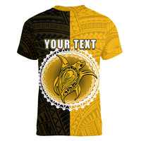 Custom Atutaki Of Cook Islands Women V Neck T Shirt Mix Half Black LT6 - Polynesian Pride