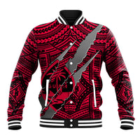 Polynesian Guam Baseball Jacket with Coat Of Arms Claws Style - Red LT6 Unisex Red - Polynesian Pride