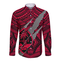 Polynesian Guam Long Sleeve Button Shirt with Coat Of Arms Claws Style - Red LT6 Unisex Red - Polynesian Pride