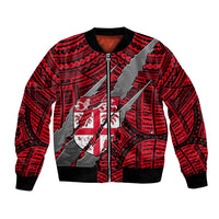 Polynesian Fiji Bomber Jacket with Coat Of Arms Claws Style - Red LT6 Unisex Red - Polynesian Pride