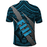 Polynesian Fiji Polo Shirt with Coat Of Arms Claws Style Blue LT6 - Polynesian Pride