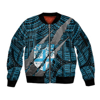 Polynesian Fiji Sleeve Zip Bomber Jacket with Coat Of Arms Claws Style - Blue LT6 Unisex Blue - Polynesian Pride