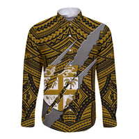 Polynesian Fiji Long Sleeve Button Shirt with Coat Of Arms Claws Style - Gold LT6 Unisex Gold - Polynesian Pride