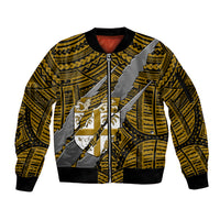 Polynesian Fiji Sleeve Zip Bomber Jacket with Coat Of Arms Claws Style - Gold LT6 Unisex Gold - Polynesian Pride