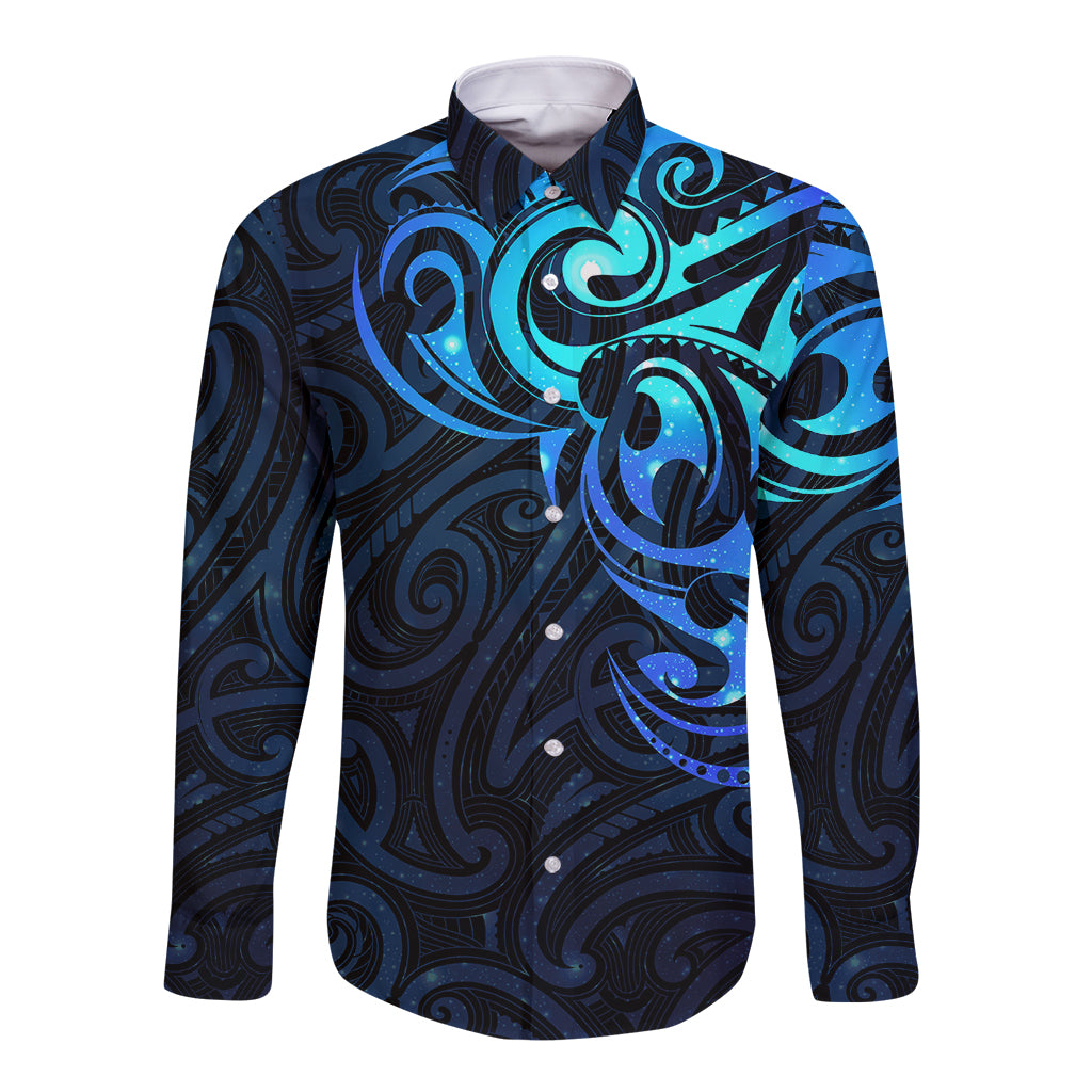 Matariki New Zealand Long Sleeve Button Shirt Maori New Year Galaxy Sky Blue LT6 Unisex blue - Polynesian Pride