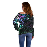 Matariki New Zealand Off Shoulder Sweater Maori New Year Galaxy Sky Green LT6 - Polynesian Pride