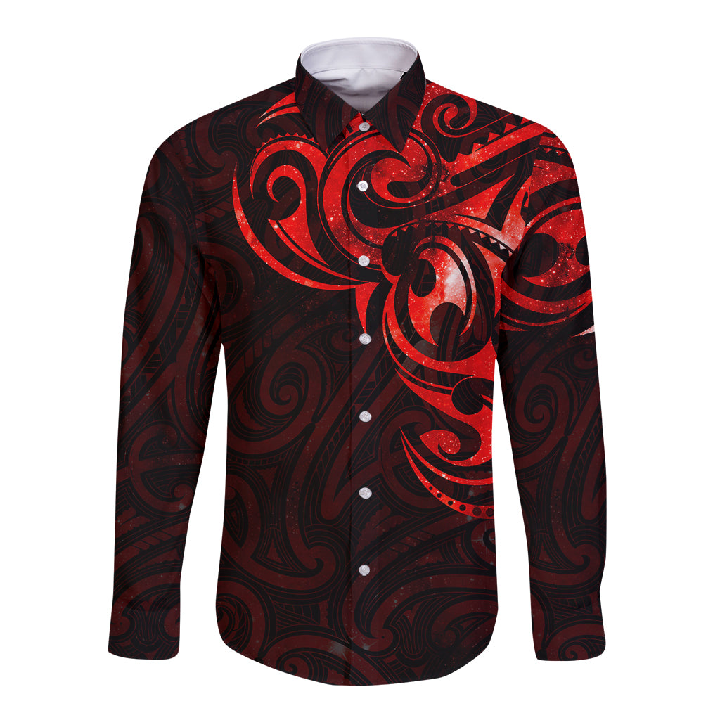 New Zealand Long Sleeve Button Shirt Maori Matariki Galaxy Sky Red LT6 Unisex Red - Polynesian Pride