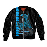 Custom Hawaii Sleeve Zip Bomber Jacket King Kamehameha Day - Blue LT6 Unisex Blue - Polynesian Pride