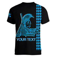 Custom Hawaii Women V Neck T Shirt King Kamehameha Day - Blue LT6 - Polynesian Pride