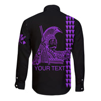 Custom Hawaii Long Sleeve Button Shirt King Kamehameha Day - Purple LT6 - Polynesian Pride